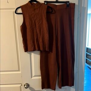 Marled Brown Pantsuit with Wide-Leg Design